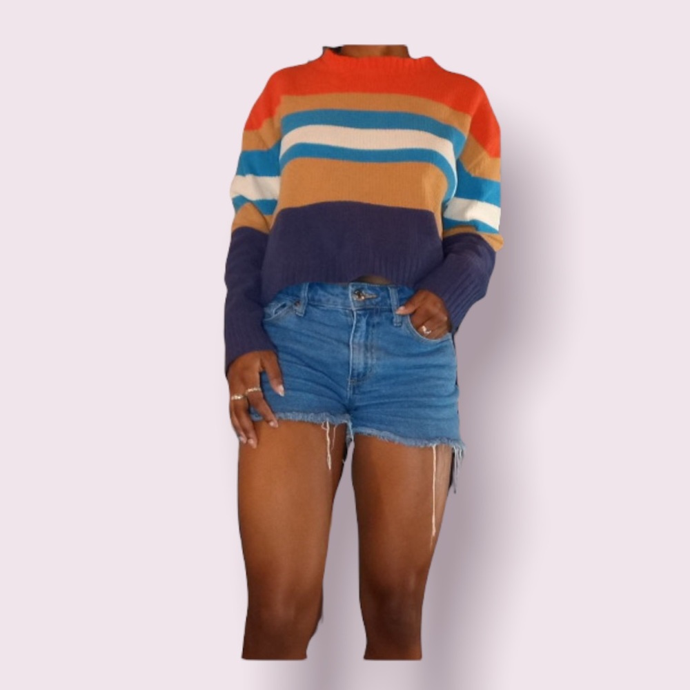 Women’s Stripe Pullover Sweater❤️🤎💙🤍